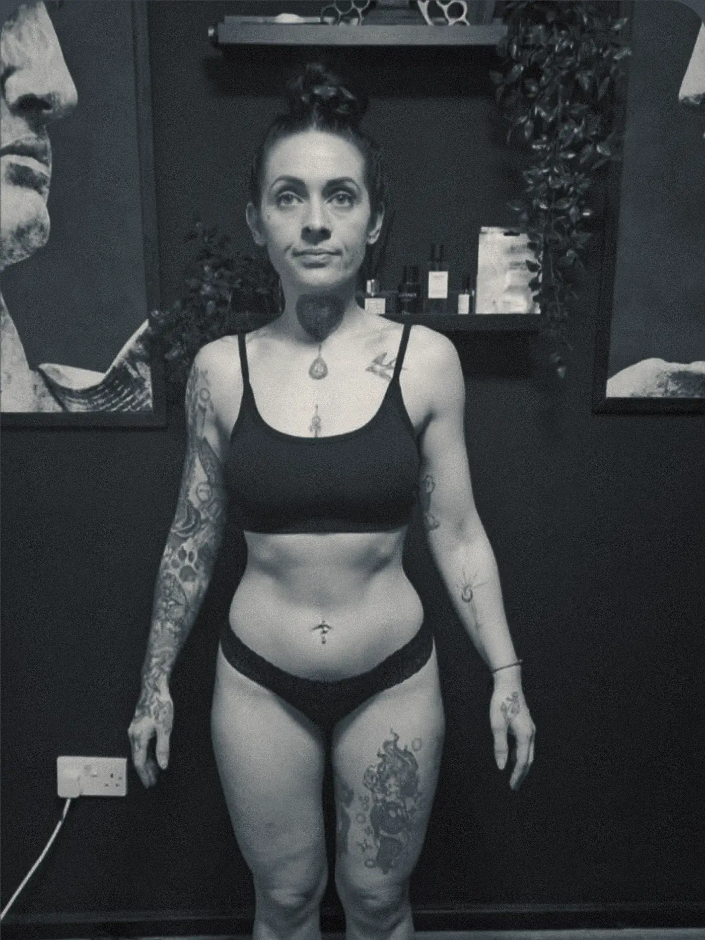 A client photographed at home before her preparation began